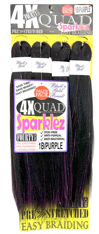 BLACK & GOLD 4X QUAD SPARKLEZ BRAIDING HAIR 40" - Textured Tech