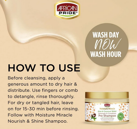 AFRICAN PRIDE MOISTURE MIRACLE DETANGLE & CONDITION PRE-SHAMPOO 12OZ - Textured Tech