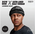 RED BOW WOW VELVET SATIN LINED HALO TURBAN BLACK HD305 - Textured Tech