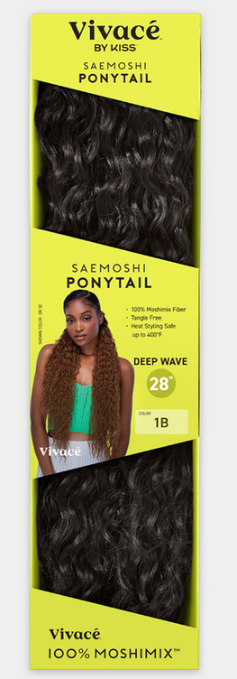 28" DEEP WAVE DRAWSTRING PONYTAIL (select color) - Textured Tech