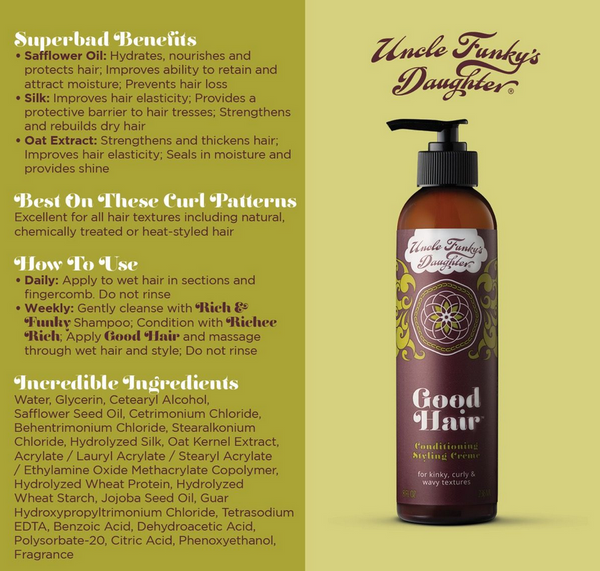 UNCLE FUNKY'S GOOD HAIR CONDITIONING STYLE CREAM 8.0 oz Textured Tech