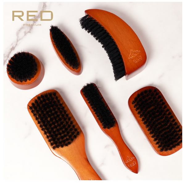 RED PREMIUM 100% BOAR BRISTLE BEARD BRUSH - Textured Tech