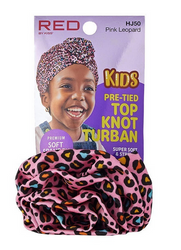 RED BY KISS KIDS PRE-TIED TOP KNOT TURBAN #PINK LEOPARD - Textured Tech
