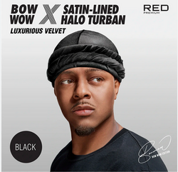 RED BOW WOW VELVET SATIN LINED HALO TURBAN BLACK HD305 - Textured Tech