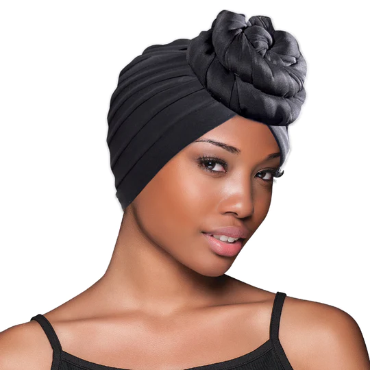 EVOLVE TOP KNOT TURBAN BLACK PRE-TIED - Textured Tech