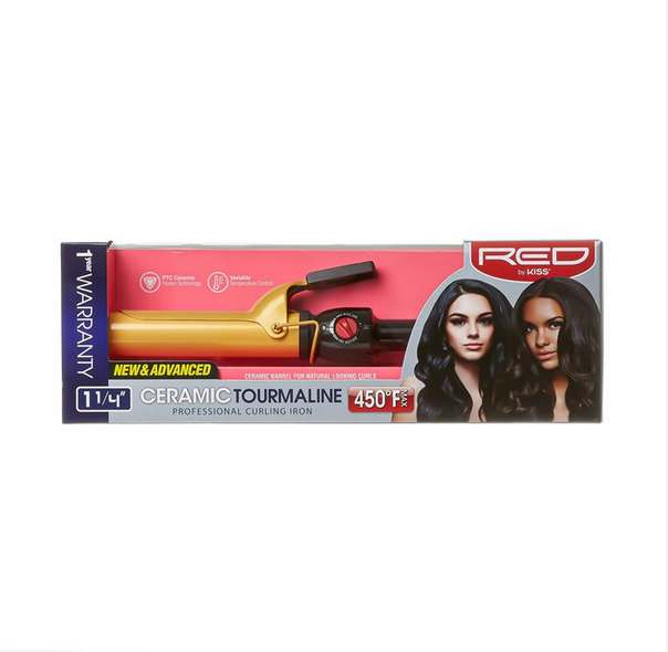 RED CERAMIC TOURMALINE CURLING IRON 1 1/4" - Textured Tech