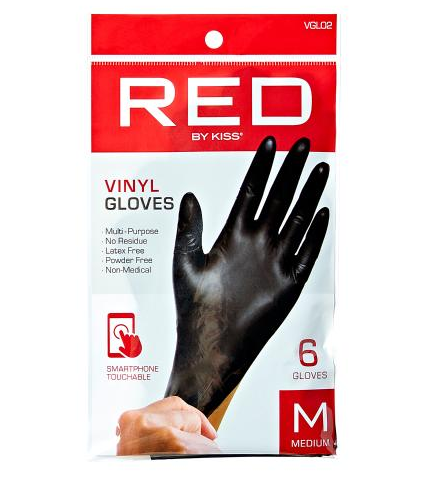 RED BY KISS BLACK VINYL GLOVES 6PCS - Textured Tech