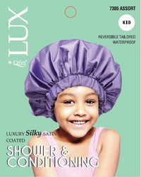 LUX BY QFITT SILKY SATIN SHOWER & CONDITIONING CAP-KIDS ASSORTED