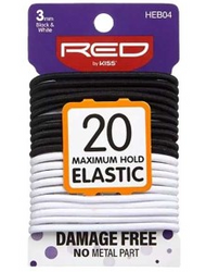 RED ELASTIC BAND HAIR TIES 20PCS BLACK & WHITE
