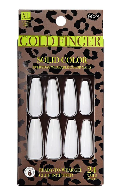 Goldfinger | Extra Long White French Gold Flame Nails