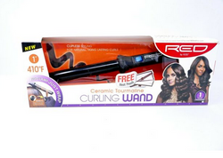 RED CERAMIC TOURMALINE CURLING WAND 1