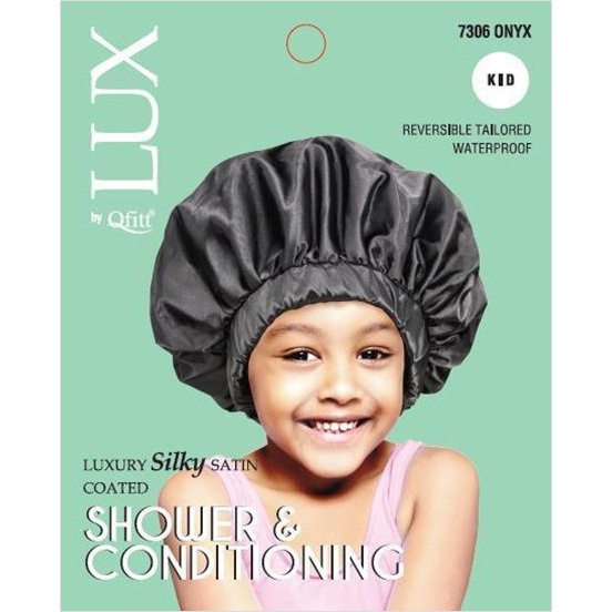LUX BY QFITT SILKY SATIN BONNET-KIDS BLACK Textured Tech