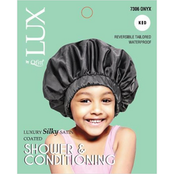 LUX BY QFITT SILKY SATIN BONNET-KIDS BLACK - Textured Tech