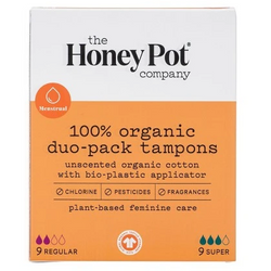 THE HONEY POT COMPANY 100% ORGANIC DUO-PACK TAMPONS 18 CT. - Textured Tech